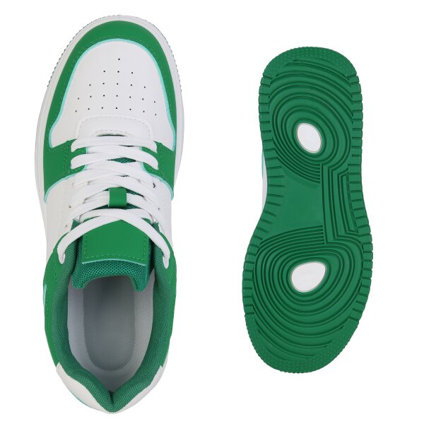 Stiefelparadies Damen Sneaker low in Grün Weiss Online Shopping